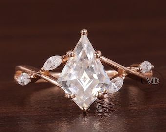 Lab Grown Diamond Kite Cut Wedding Ring, Lab Created Kite Cut Diamond,14K Yellow Gold Ring, Anniversary Gift CVD Diamond Ring  Promise Ring