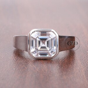 3 Carat Asscher Cut Diamond Ring / 3 CT Asshcer Cut Lab Grown Diamond / VS1-F Asscher Cut Bezel Engagement Ring / White Gold Art Deco Ring