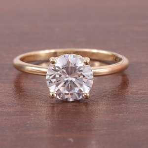 2 CT Round Moissanite Solitaire Engagement Ring , Round Hidden Halo Wedding Ring , 14K Yellow GoldRound Moissanite Ring For Her Gift Ring