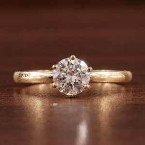 Round Cut Moissanite Engagement Ring 6 Prong Round Solitaire Moissanite Ring Classic Solitaire Round Bridal Ring Promise Ring For Her