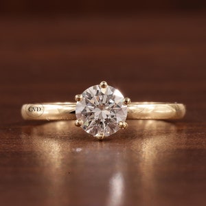 Certified Round Brilliant Cut Lab grown Diamond Solitaire Wedding Ring / Round lab grown Engagement Ring / Dainty Solitaire Ring For Her.