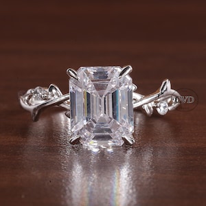 2 CT Emerald Cut Lab Grown Diamond Nature Inspired Ring / Branch Twig Diamond Engagement Ring / VS1 F IGI Certified / Nature Proposal Ring