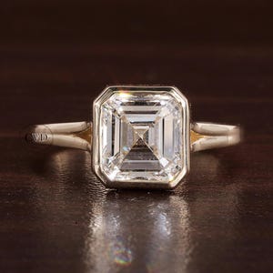 Asscher Solitaire Lab Grown Diamond Split Shank Ring, Bezel Setting Anniversary Ring, 3 Carat Asscher Cut Engagement Ring, Wedding Ring