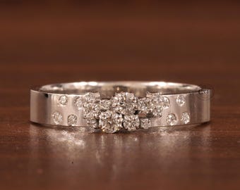 Cluster Wedding Band Ring, 14k Solid Gold Thick Anniversary Band Moissanite Ring,Dainty Promise Ring for Women,Created Moissanite Ring,