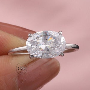 Oval Solitaire Ring, 1.0 to 3.0 CT Oval Lab Grown Diamond Ring, F/VS Oval Engagement Ring, IGI Certified Ring, East to West Set Wedding Ring