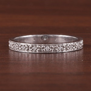 14K Solid White Gold Ring Diamond Full Eternity Band Wedding Band Minimalist Wedding Band  Dainty Matching Band Anniversary Band ring