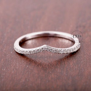 0.30 TW Round Lab Grown Diamond Wedding Band, V Shaped Stackable Band, Matching Chevron Band, Curve Wedding Band for Women, Anniversary Gift