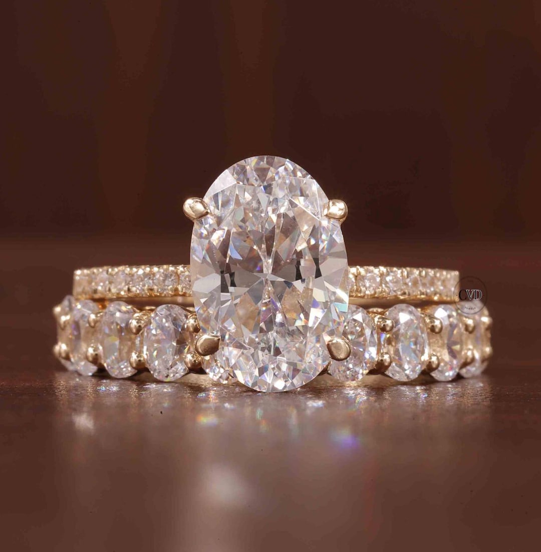 3 CT Oval Cut Moissanite Engagement Ring 14K Gold Moissanite Bridal ...