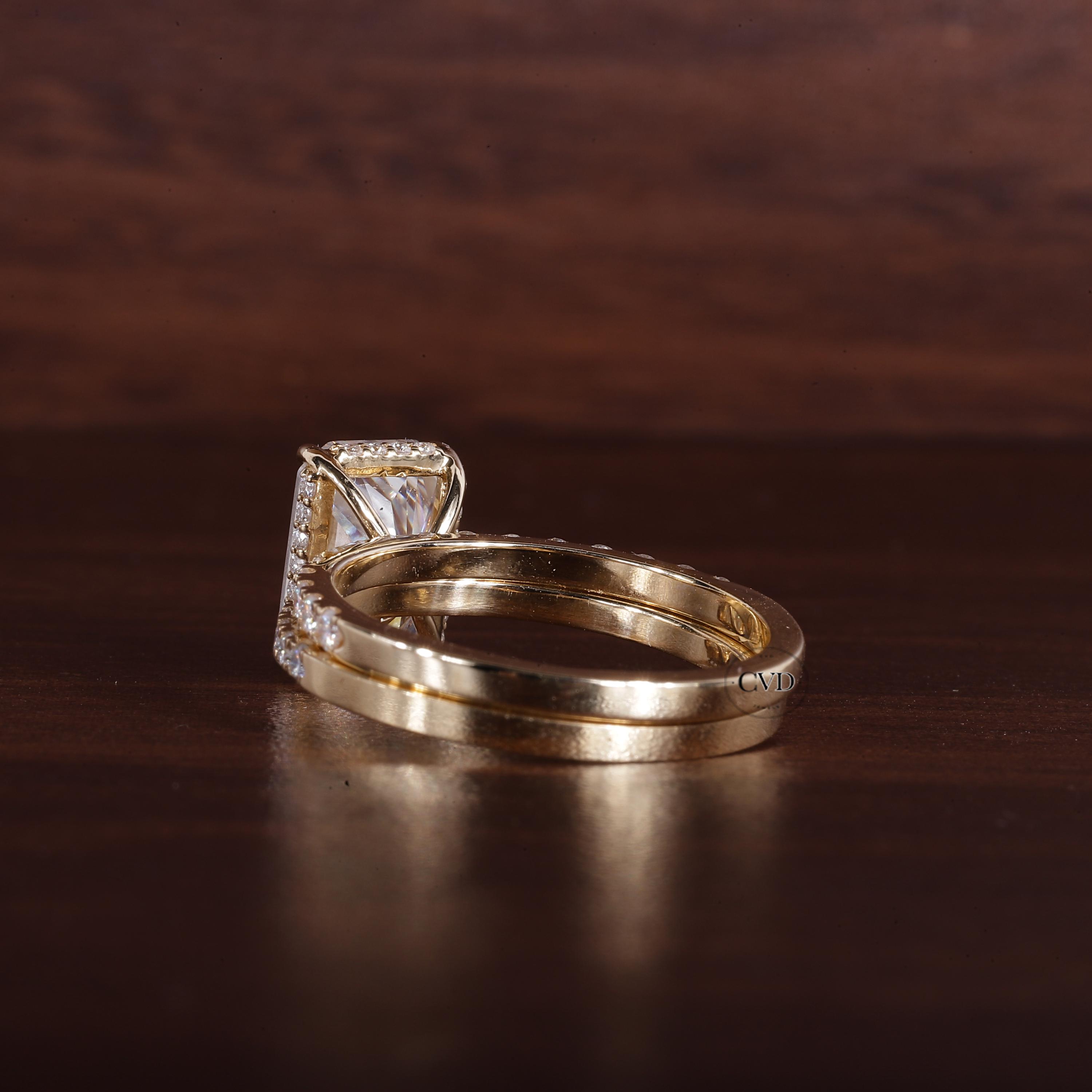 3CT Radiant Cut Moissanite Bridal Set, 14K Gold Engagement Ring With ...
