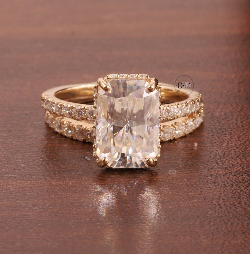 3 CT Radiant Cut Moissanite Engagement Diamond Ring Bridal Set Gift For Her Wedding Band Promise Ring,Radiant cut bridal ring set for her image 1