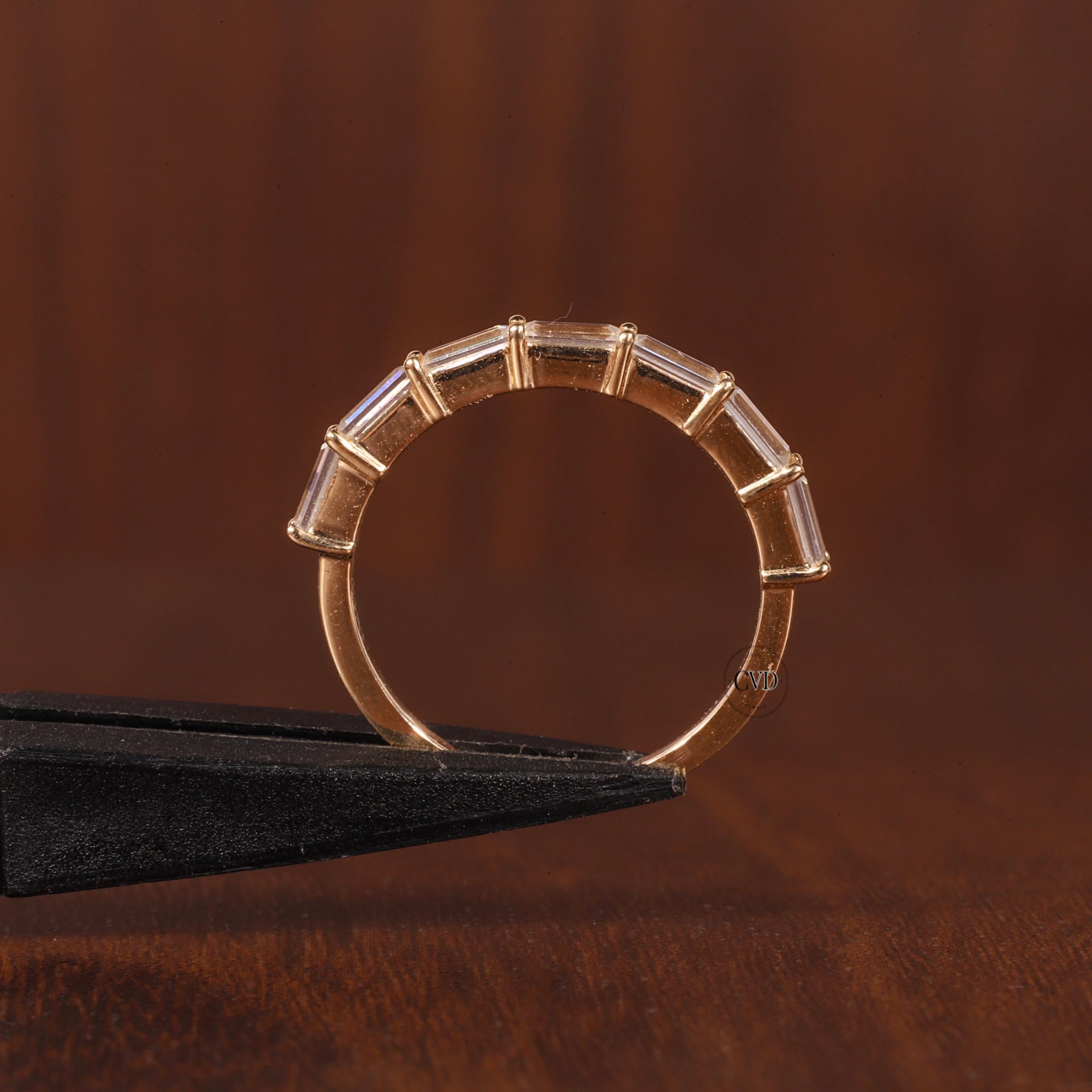 Half Eternity Wedding Band 14K Gold Unique Baguette Cut Moissanite ...