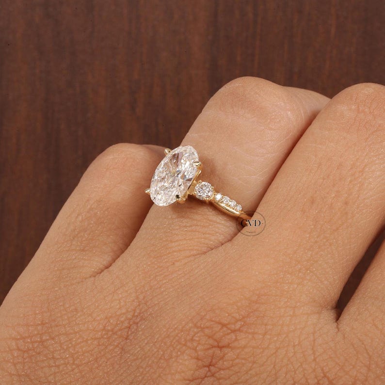 Twisted Oval Lab Grown Ring, Oval CVD Diamond Engagement Ring, Twisted Engagement Ring, Promise Ring, 10K Yellow Gold Ring For Women Gift image 8