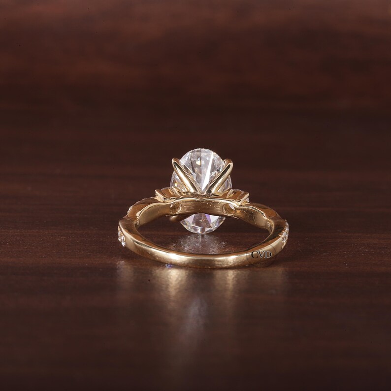 Twisted Oval Lab Grown Ring, Oval CVD Diamond Engagement Ring, Twisted Engagement Ring, Promise Ring, 10K Yellow Gold Ring For Women Gift image 3