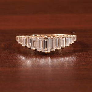 Baguette Cut CZ Diamond Ring  Moissanite Vertical Step Stone Set Ring Birthday Gift For Her Wedding Anniversary Gift  Engagement Ring