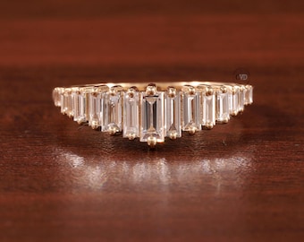 Baguette Cut CZ Diamond Ring  Moissanite Vertical Step Stone Set Ring Birthday Gift For Her Wedding Anniversary Gift  Engagement Ring