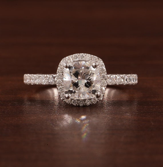 CT Cushion Cut Diamond Ring, Halo Wedding Ring, F/VS Lab