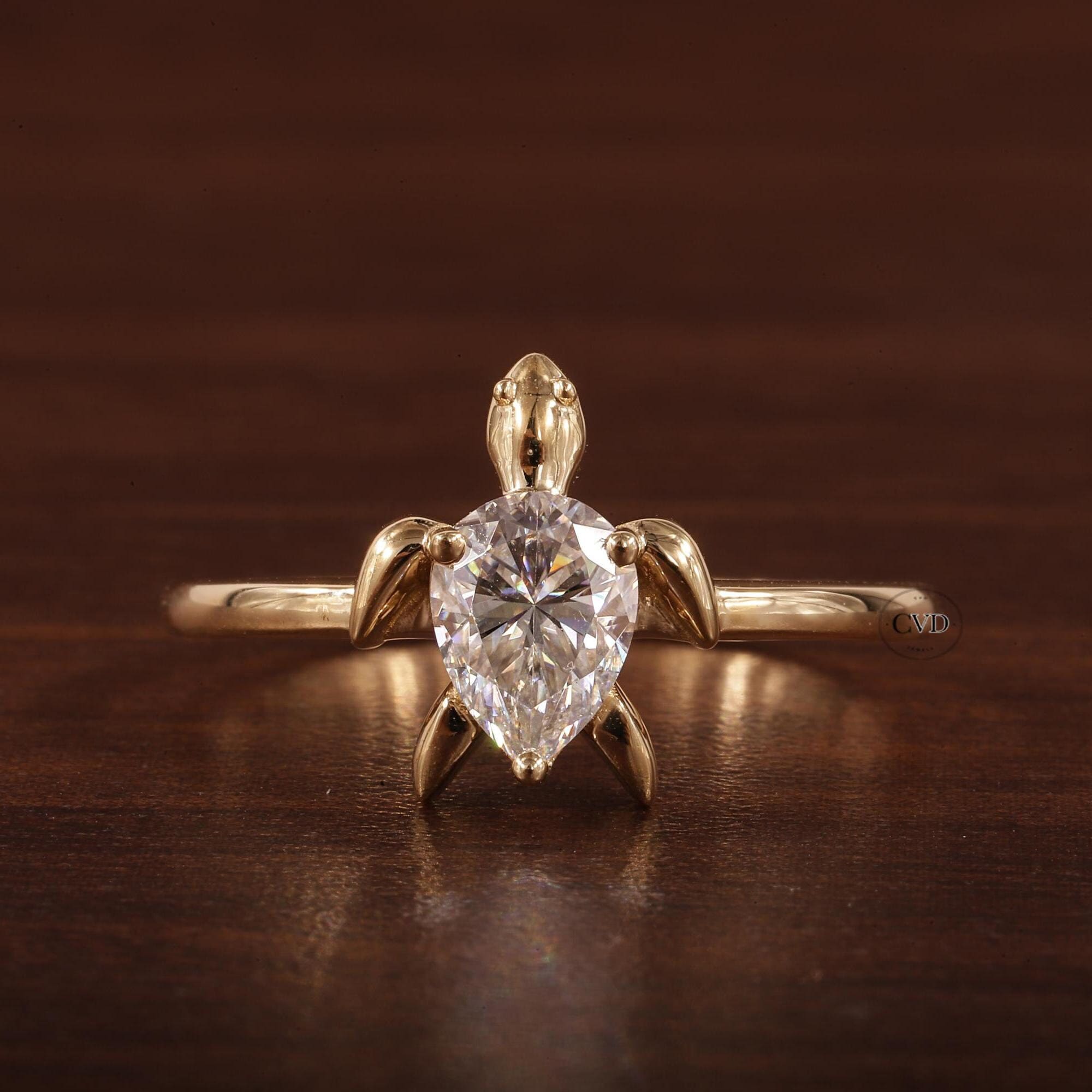 指輪・リング wing bling 14k Janthi Lucky Turtle Natural Stone Ring 14k gold 3d turtle good luck lucky Ring green Size 6 7 8 9