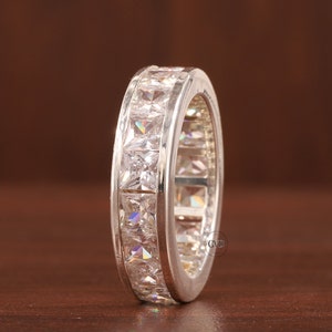 18K White Gold Princess Cut Channel Set Band Ring Full Eternity Lab Grown Diamond Band Stackable Ring Band Princess Anniversary Gift For Her