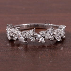 Marquise und Runde Labradorit Diamant Ehering, Vintage Weißgold Ehering für Frauen, passende Band, Brautring, Geschenk für sie