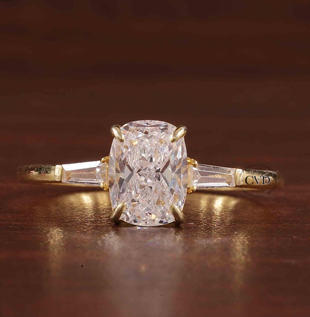 Elongated Cushion Cut With Tapered Baguettes Engagement Ring