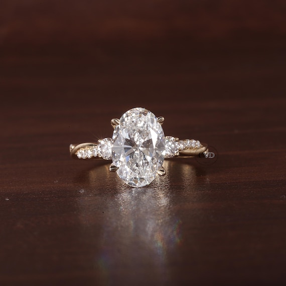 Twisted Oval Lab Grown Ring, Oval CVD Diamond Engagement Ring, Twisted Engagement Ring, Promise Ring, 10K Yellow Gold Ring For Women Gift