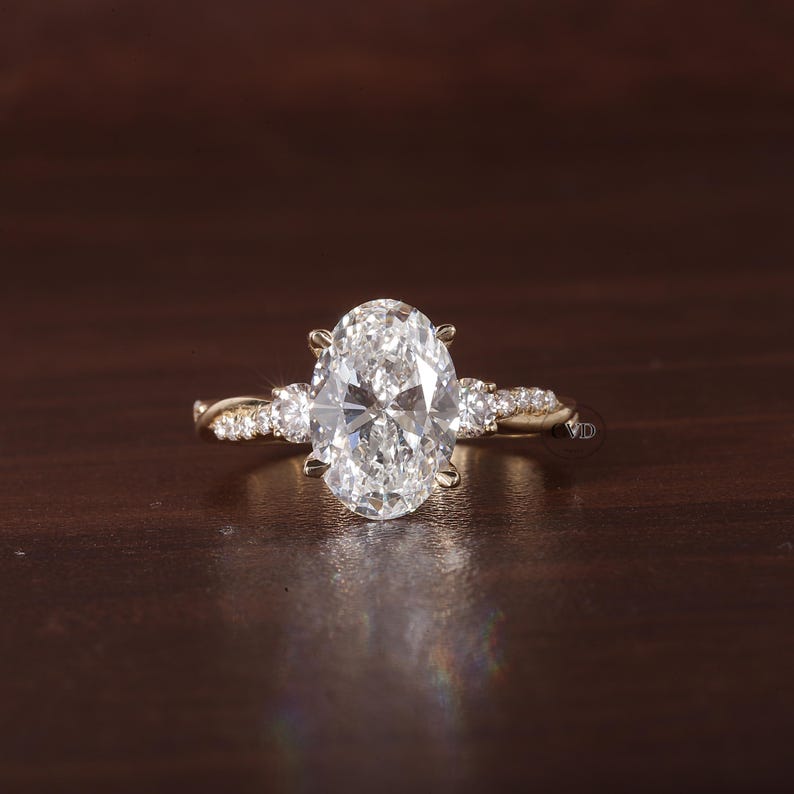 Twisted Oval Lab Grown Ring, Oval CVD Diamond Engagement Ring, Twisted Engagement Ring, Promise Ring, 10K Yellow Gold Ring For Women Gift image 1