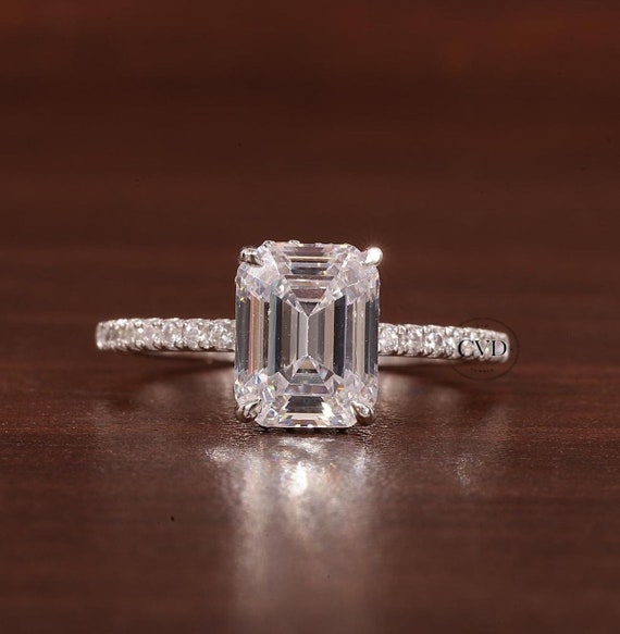 CT Emerald Cut Hidden Halo Ring Moissanite Engagement Ring