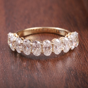 Oval Lab Grown Diamond Anniversary Band, CVD Diamond Wedding Half Eternity Band, Lab Created Diamonds, Oval Matching Band for Birthday Gift