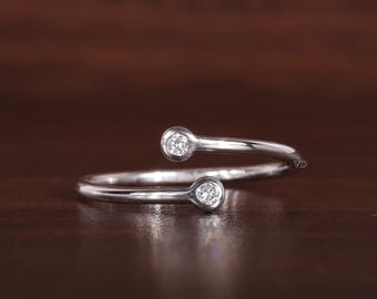 Round Diamond Wrap Ring, Open Lab Grown Diamond Band, Unique Trendy Jewelry Gift Her, Anniversary Band, Round Open Cuff Band For Women