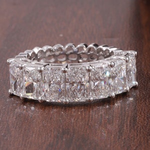 Radiant Cut Moissanite Wedding Band, 18K White Gold Promise Band Half Eternity Band,Simulated Diamond, Radiant Wedding Band Anniversary Ring