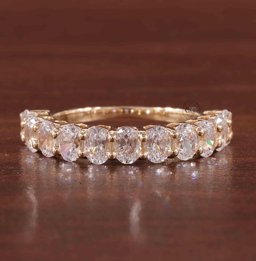 Oval Cut Moissanite Half Eternity Band,yellow Gold Moissanite Wedding ...
