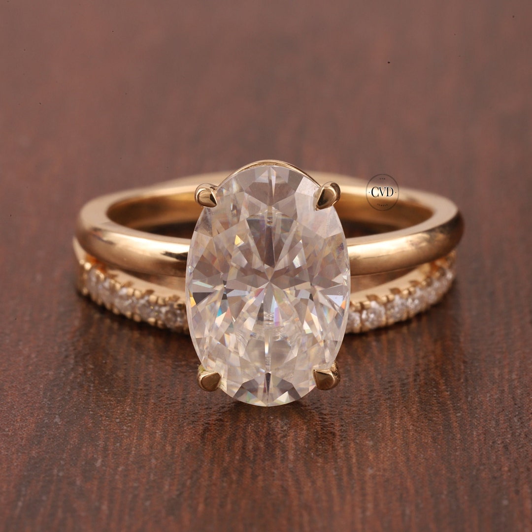 3 CT Unique Oval Cut Moissanite Bridal Set Engagement Ring Gift for Her ...