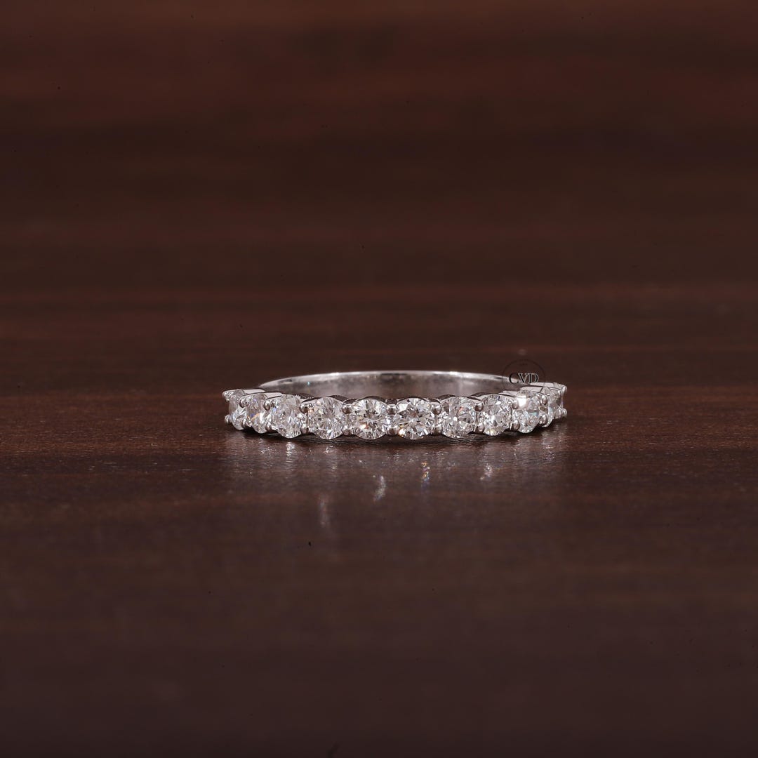 14k Gold Moissanite Half Eternity Ring Stackable Wedding Band 2.4mm ...