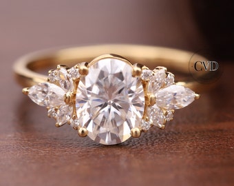 Anillo de compromiso de diamantes cultivados en laboratorio de talla ovalada de 2 CT, ajuste de musa/catedral, anillo de boda, anillo de diamantes creado en laboratorio ovalado, joyería hecha a mano