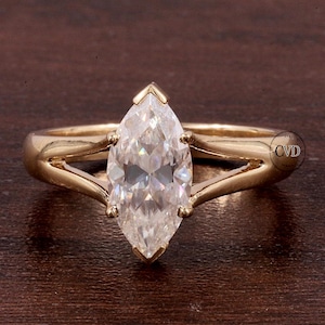1.5CT Marquise Cut Lab Grown Diamond Engagement Ring, IGI Certified  Marquise Diamond Split shanks Solitaire Wedding Ring, Anniversary Ring