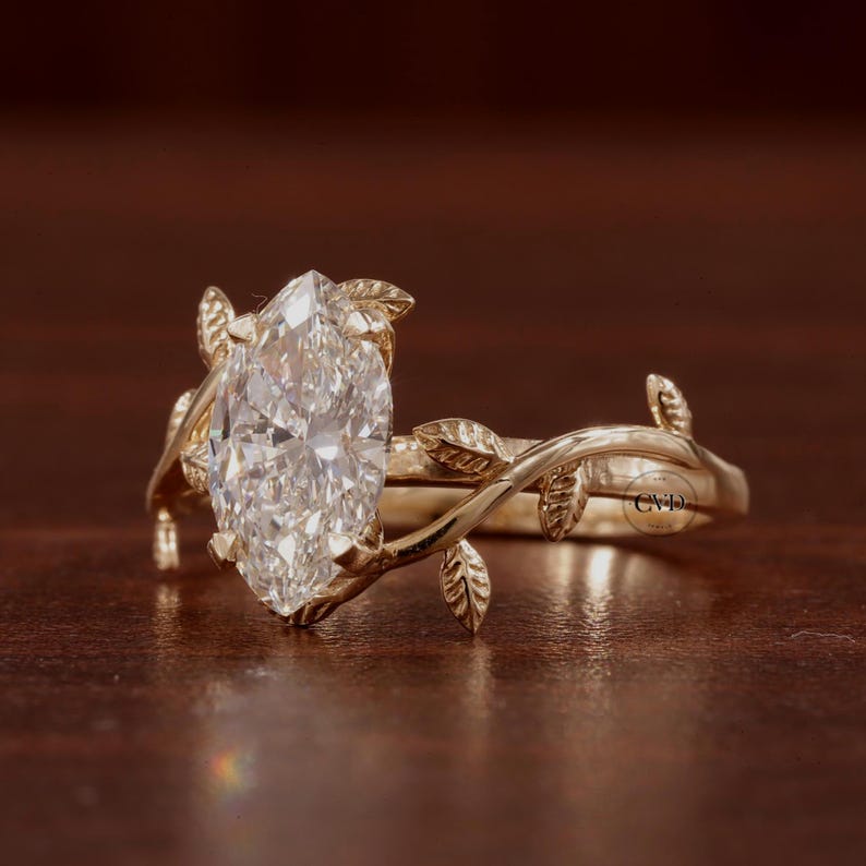 Nature Inspired Engagement Ring in Marquise Cut Lab Grown Diamond ...
