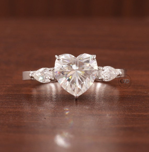 Pear Shaped Diamond Two Hearts Diamond Ring Lovers 4-Carat Pear