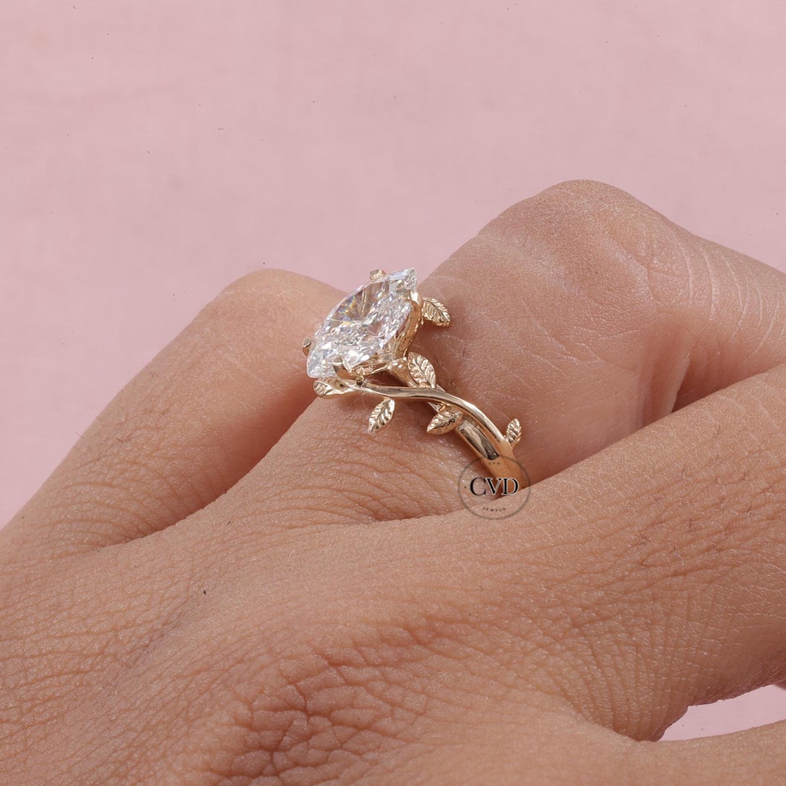 Nature Inspired Engagement Ring in Marquise Cut Lab Grown Diamond ...