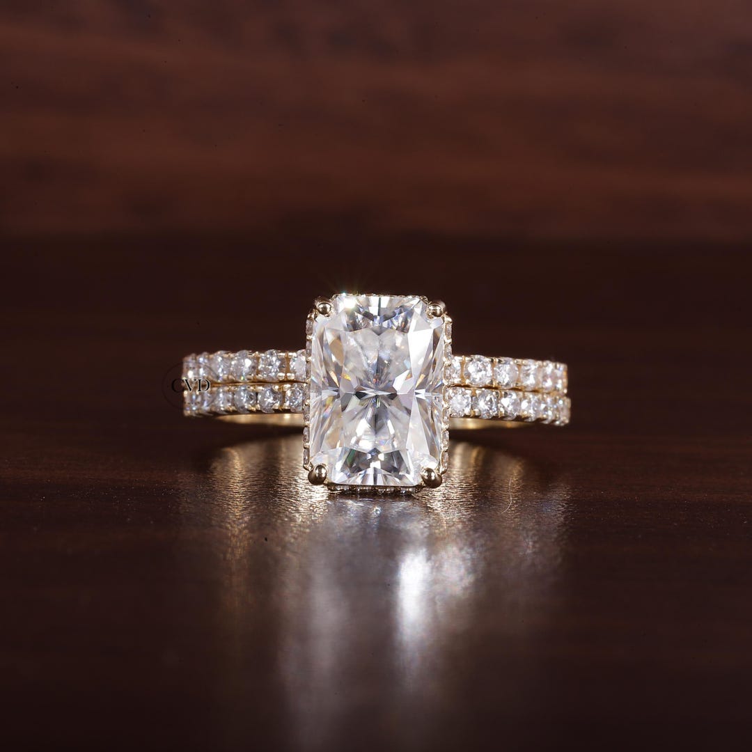 3CT Radiant Cut Moissanite Bridal Set, 14K Gold Engagement Ring With ...