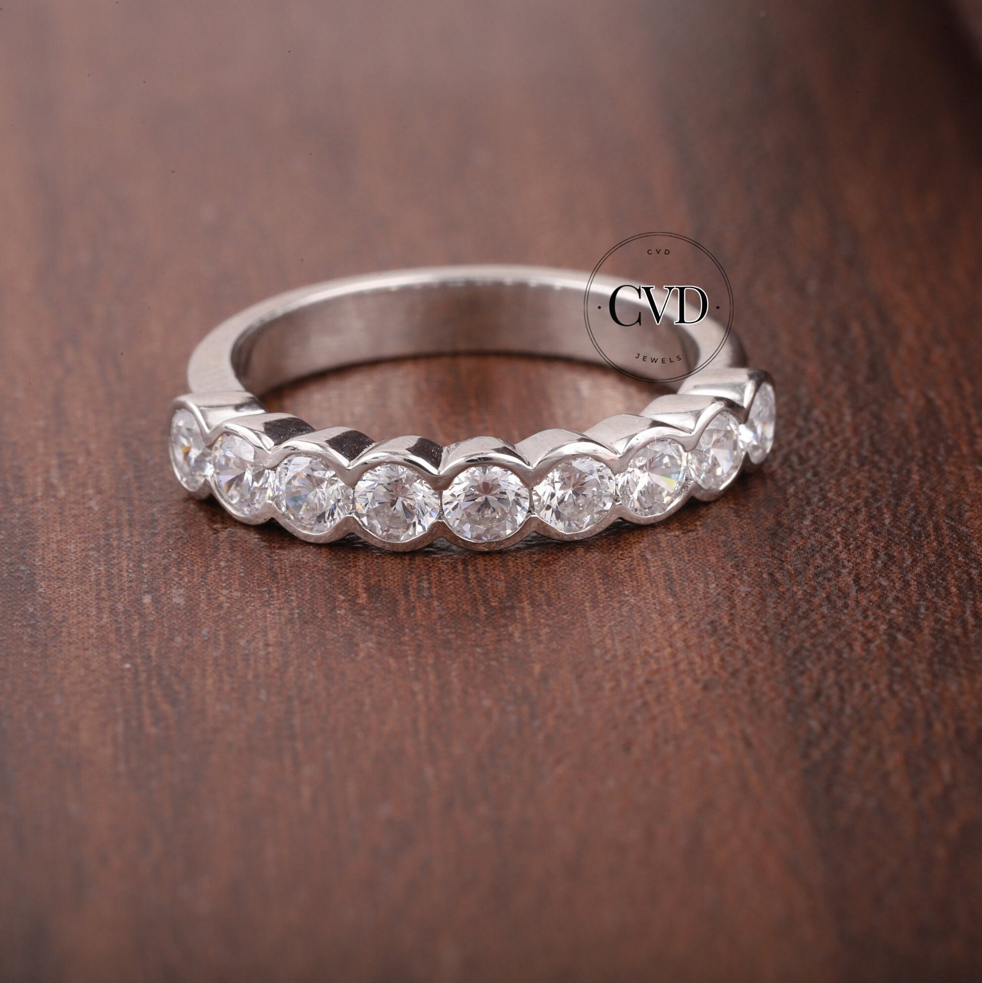 14K White Gold Lab-Created Diamond Eternity Band (2 CTW F-  Size 9 lab created diamond wedding band display picture 1