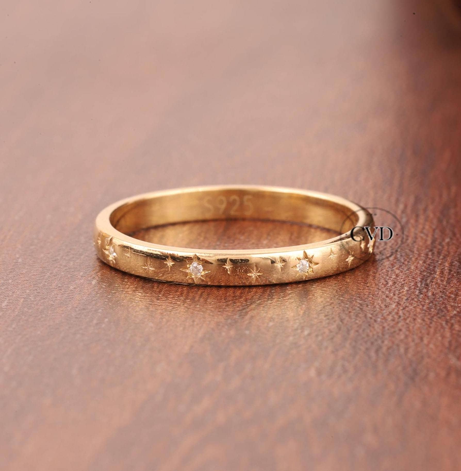 moissanite Starburst Wedding Band Ring, 14k Solid Gold Dainty Star Setting Anniversary Band, Pave Celestial Ring Women,Matching Band Gift