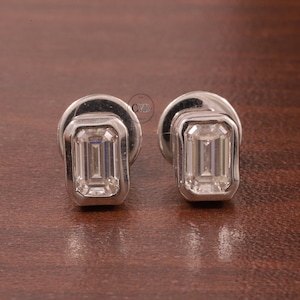 Emerald Cut Solitaire Stud Earrings, Moissanite Emerald Cut Studs, Daily Wear Classic Earrings For Women,10K Gold Studs Everyday Earrings,