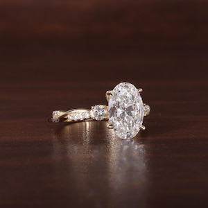Twisted Oval Lab Grown Ring, Oval CVD Diamond Engagement Ring, Twisted Engagement Ring, Promise Ring, 10K Yellow Gold Ring For Women Gift image 5