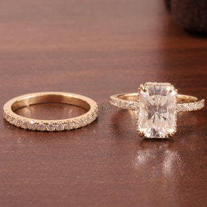 3 CT Radiant Cut Moissanite Engagement Diamond Ring Bridal Set Gift For Her Wedding Band Promise Ring,Radiant cut bridal ring set for her image 7