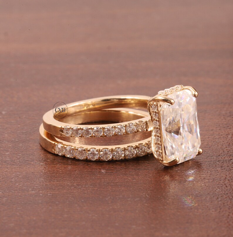 3 CT Radiant Cut Moissanite Engagement Diamond Ring Bridal Set Gift For Her Wedding Band Promise Ring,Radiant cut bridal ring set for her image 6