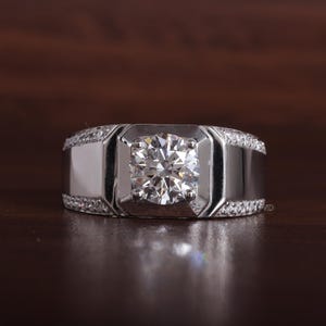 Moissanite Ring For Men, Wedding Band, Mens Moissanite Engagement Ring, Sterling Silver Ring, Men&#39;s Diamond Ring