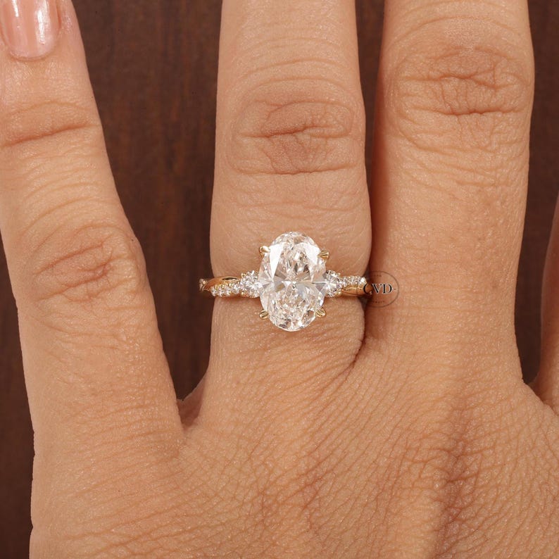 Twisted Oval Lab Grown Ring, Oval CVD Diamond Engagement Ring, Twisted Engagement Ring, Promise Ring, 10K Yellow Gold Ring For Women Gift image 6