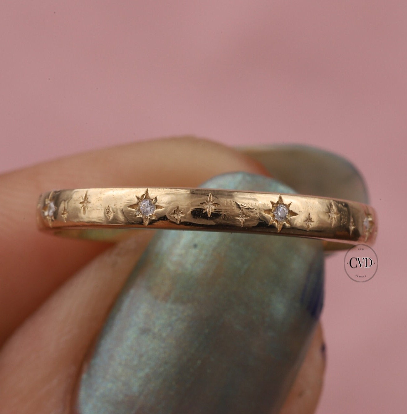 TIMELESSTAR Clover Moissanite Ring For Women - 925 Sterling Silver 14K Gold Plated, Dainty Stackable Band, Size 6.5