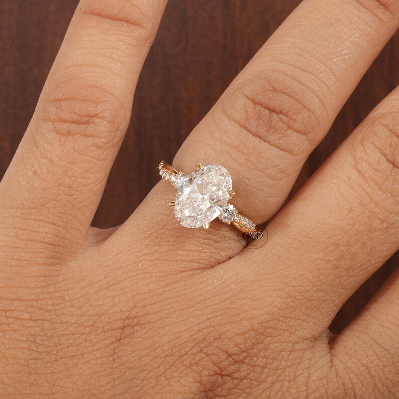 Twisted Oval Lab Grown Ring, Oval CVD Diamond Engagement Ring, Twisted Engagement Ring, Promise Ring, 10K Yellow Gold Ring For Women Gift image 7