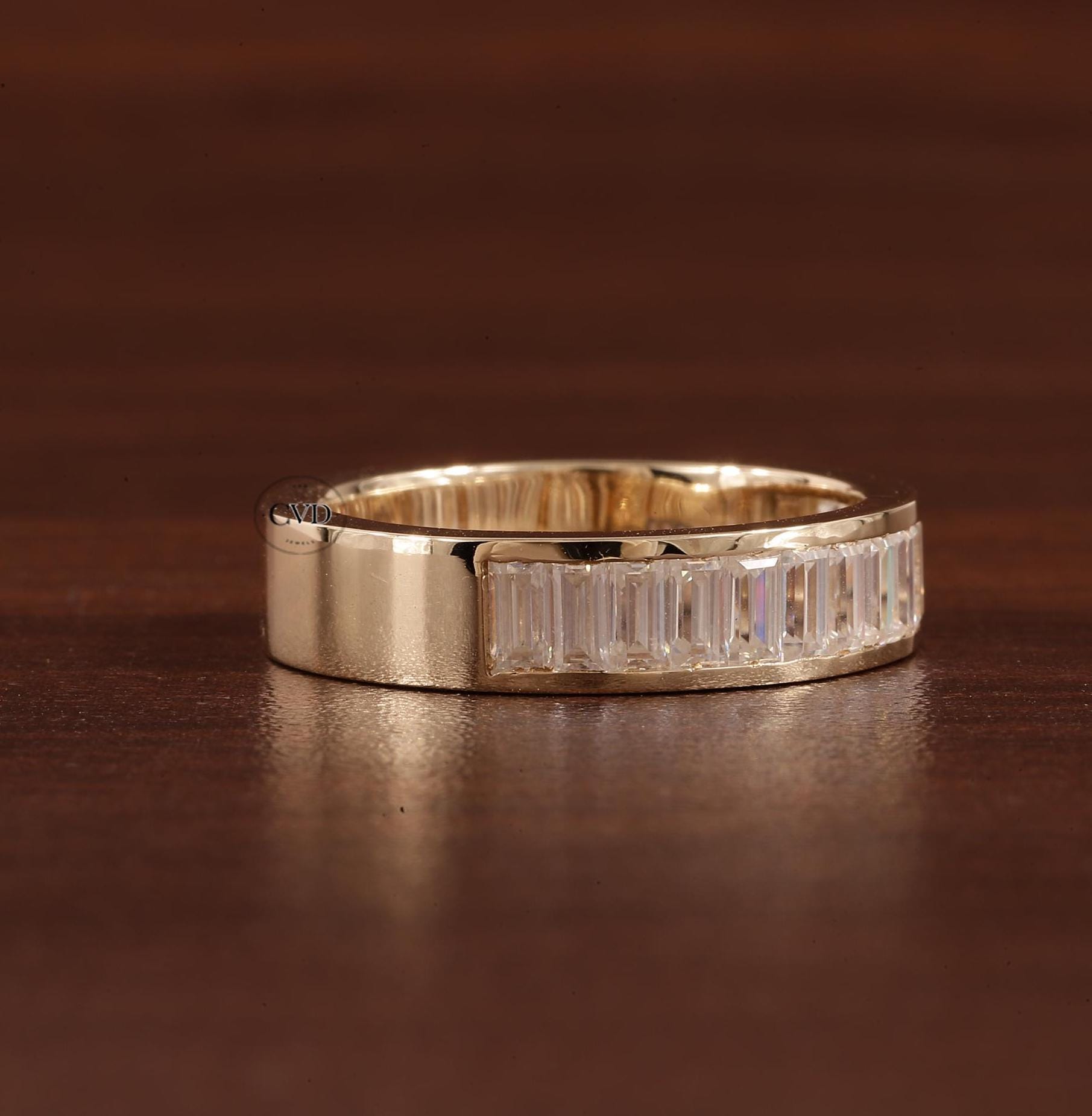 14k Gold Half Eternity Baguette Cut Lab Grown Diamond Wedding Band ...